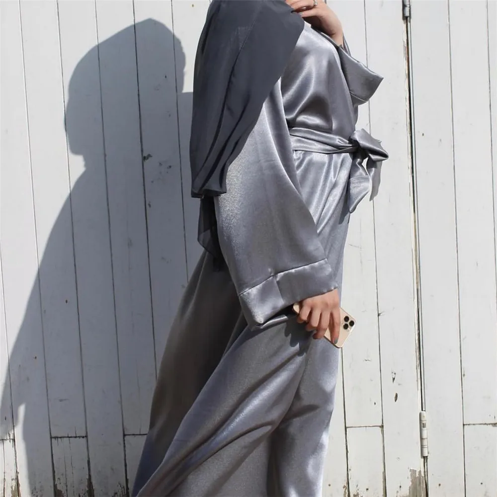 Ramadan Elegant Long Dresses Solid CoLor Casual Loose Belted Kaftan Dubai Abaya Turkey Morocco Arab Oman Muslim Women Clothing