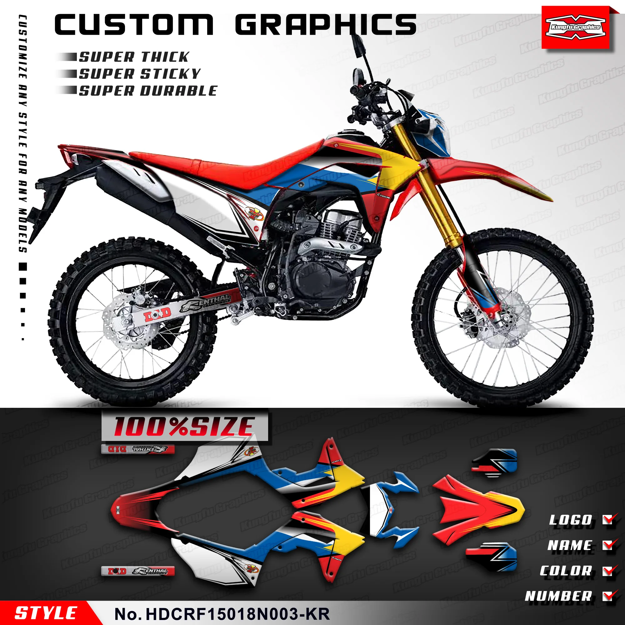 

KUNGFU, графическая наклейка, виниловая графика для Honda CRF150L CRF 150L 2018 2019 2020 2021 2022 2023, HDCRF15018N003-KR