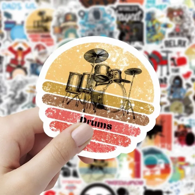 60Pcs/Set Cartoon Rock Music Band Instruments Drums Graffiti Stickers Skateboard Refrigerator Desktop Waterproof Sticker Gifts