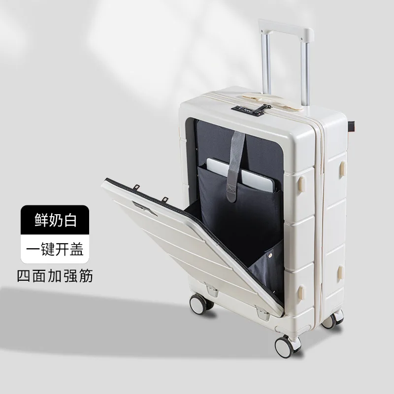 PLUENLI Rechargeable Luggage Business Trolley Case Boarding Travel Luggage Front Opening Multifunctional