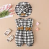 Summer Baby Rompers with Hat Plaid Sleeveless Short Jumpsuit for Newborn Infant Girls Clothing  Toddler Outfit 1