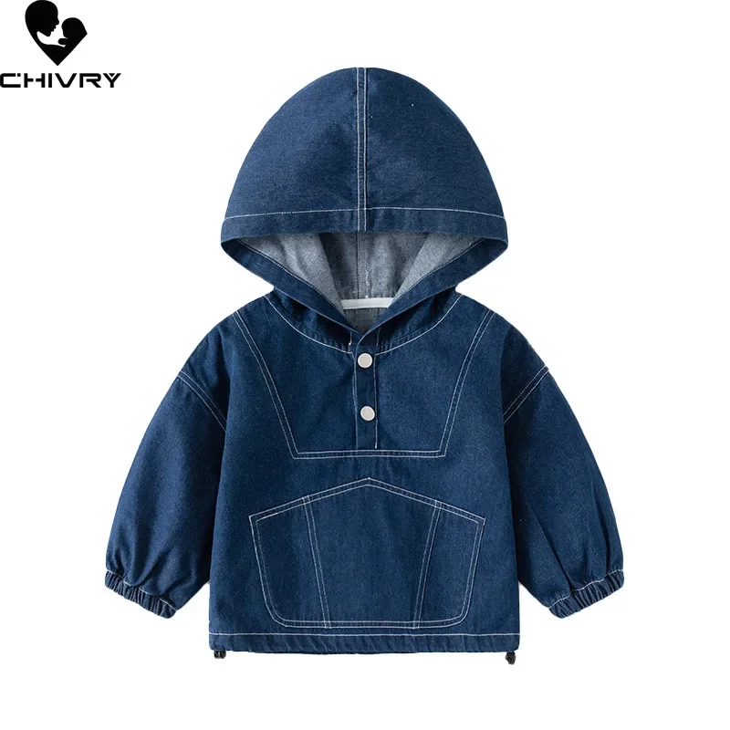 

New 2024 Spring Autumn Kids Fashion Denim Jacket Children Boys Casual Hooded Pullover Solid Coat Jackets Denim Clothing