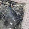 men retro dirty wash paints distressed broken patchwork slight flare jeans 3