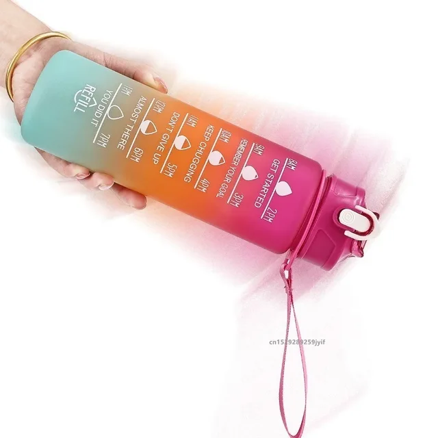 1pc Gradient Sports Water Bottle with Straw & Time Marker for Outdoor Fitness Hiking & Gym Leakproof Travel Water Bottle 3