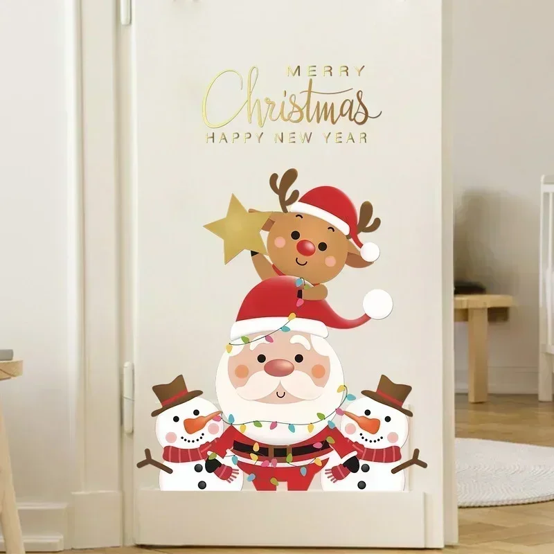 New Christmas Series Style Party Decor Wall Sticker Santa Claus Elk Snowman Door Refrigerat Sticker Window Sticker Wall Oranment