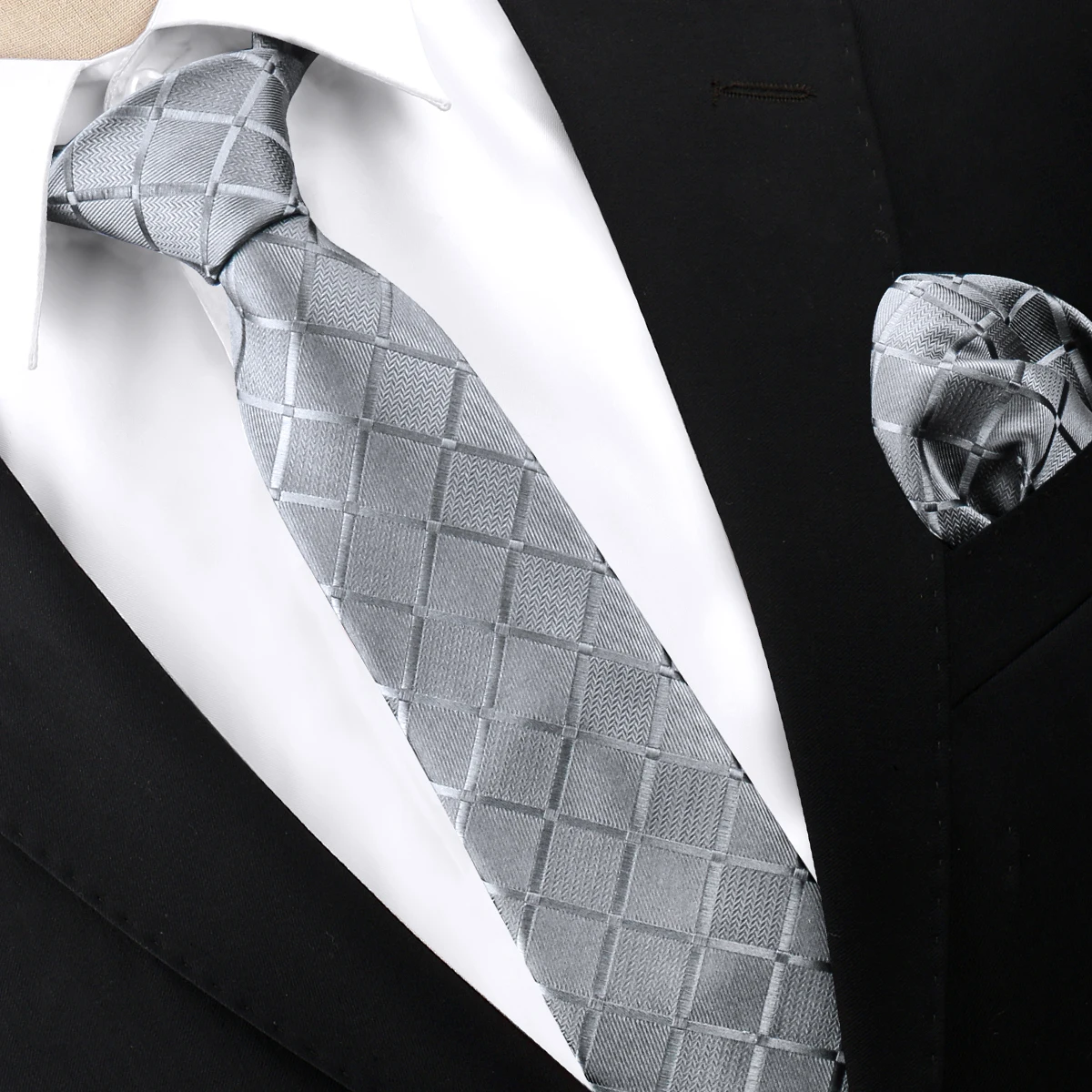 Blaue Business-Krawatte für Männer, Einstecktuch, kariert, Krawatte, Einstecktuch-Set, Luxus-Hochzeit, 8 cm, rote Herren-Krawatten, Taschentuch, Gravatas-Geschenk – Detail 5