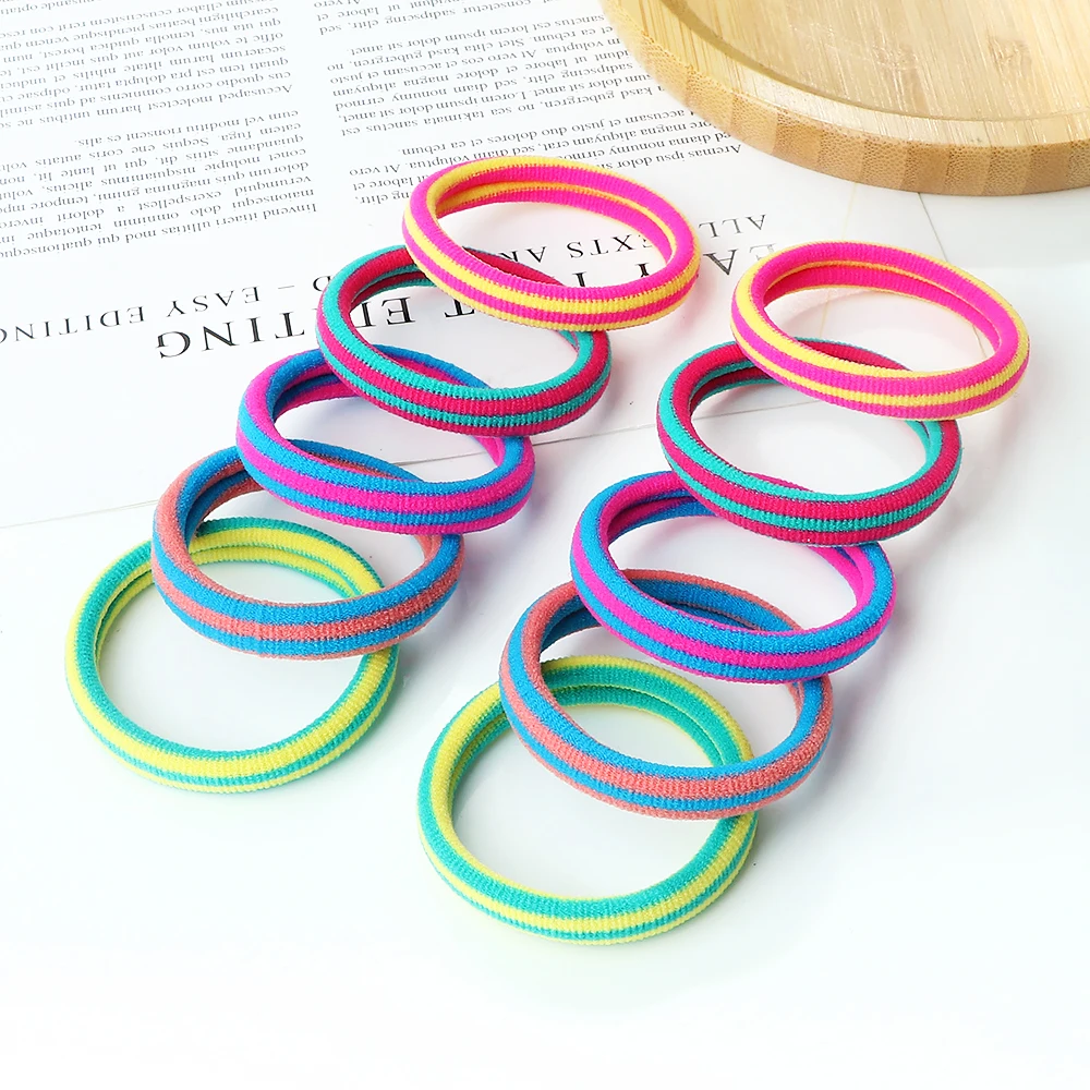 5 Stück 5 cm bunte dicke Haarbänder fluoreszierende Farbe elastische Mädchen Gummiband Kopfbedeckung Scrunchies Halter Haarschmuck Geschenk