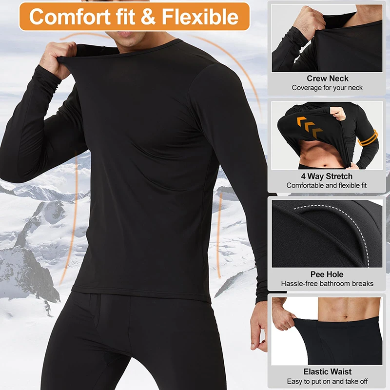 Long Johns Thermal Underwear Set for Men for Cold Weather Warm Base Layer Shirt Top Bottom Long Sleeves Undershirts Underpants