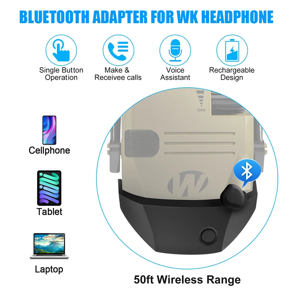 Promotion WK Bluetooth Adapter Design for Walker's series Shooting Earmuffs Convert Wire Headphone to Wireless One for Hunting