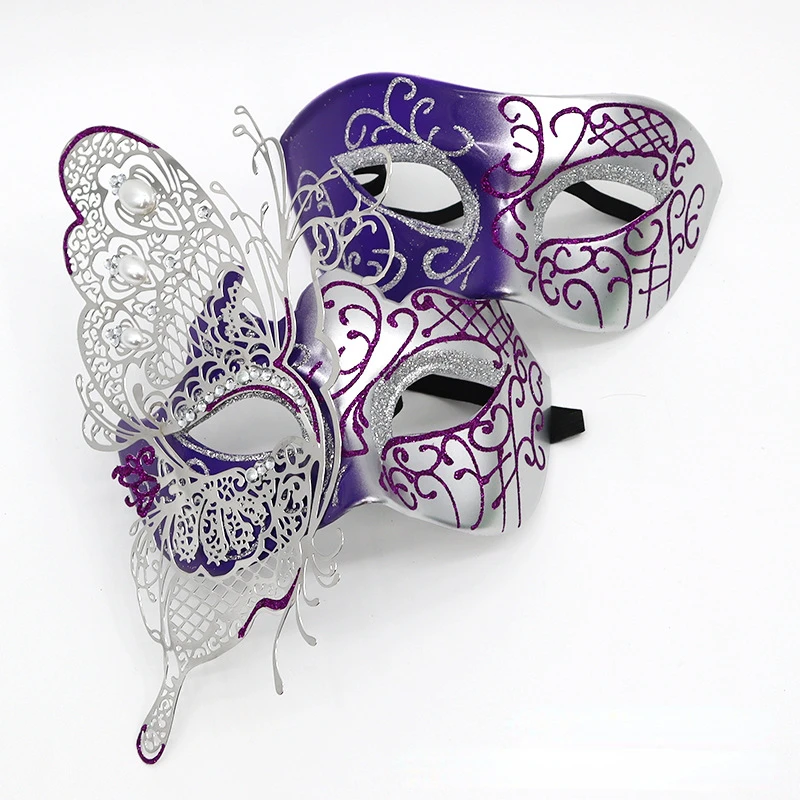 2pcs Halloween Party Masks Carnival Diamond Iron Butterfly