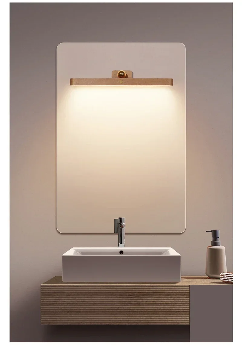 LED Night Light Wooden Mirror Front Fill Light Portable Rechargeable Magnetic Wall Lamp For Touch switch Bedroom Bedside Lamps