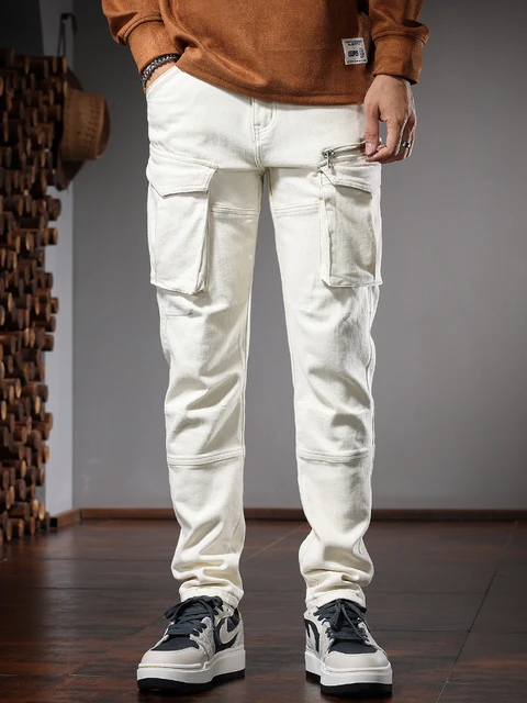 Autumn Beige Jeans Men Cargo Pants Streetwear Casual Slim Fit Straight Leg  Denim Trousers - AliExpress
