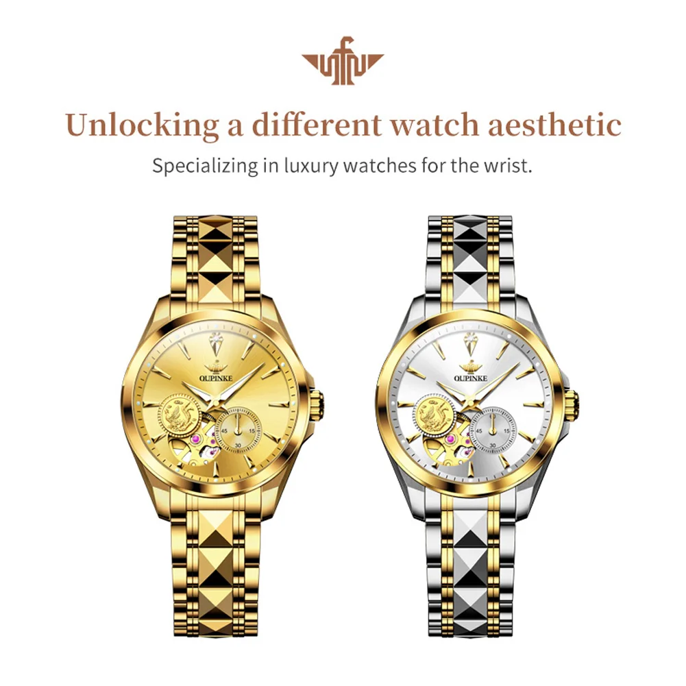 OUPINKE 3260 Real Diamond Real Gold Women Watch Top Luxury Brand Watches Tungsten steel Strap Luminous Ladies Wristwatch Set 5