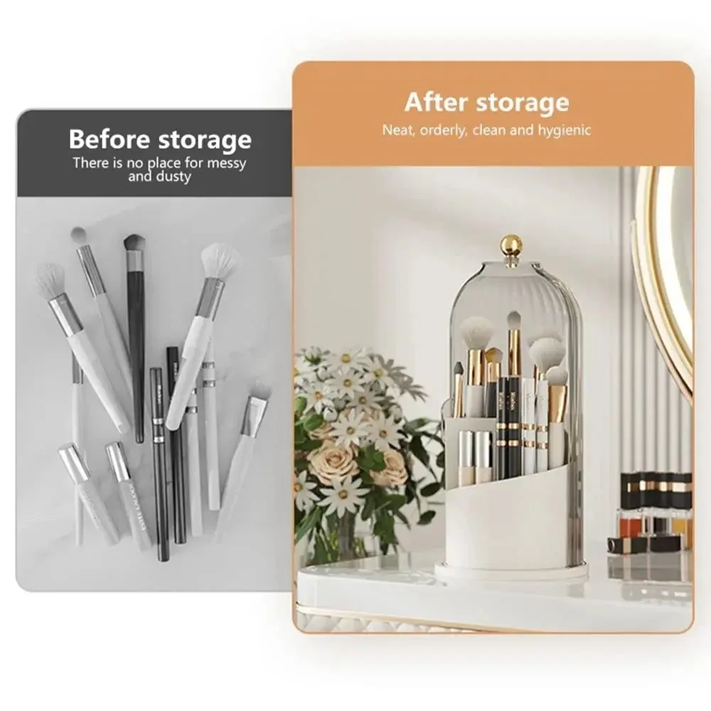 Makeup Brush Holder Organizer 360° Rotating Cosmetic Organizer With Lid Desktop Makeup Organizer Lipstick Eyebrow Pencil Holder 6
