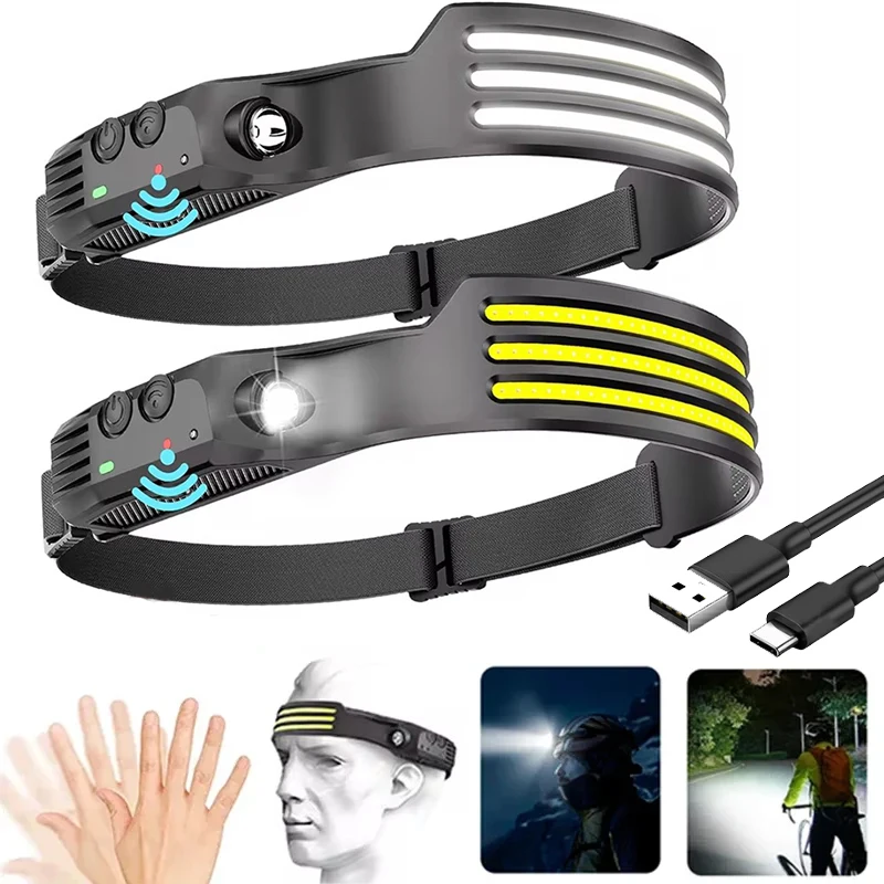 Lampe Frontale COB LED Rechargeable USB - Capteur Mouvement