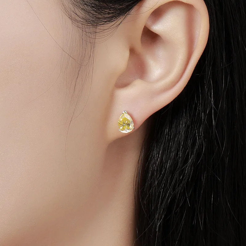 TBCYD 여성용 진주 컷 모이사나이트 스터드 귀걸이, S925 스털링 실버, 물방울 타입 다이아몬드 이어 스터드, 럭셔리 파인 주얼리, 6*8mm