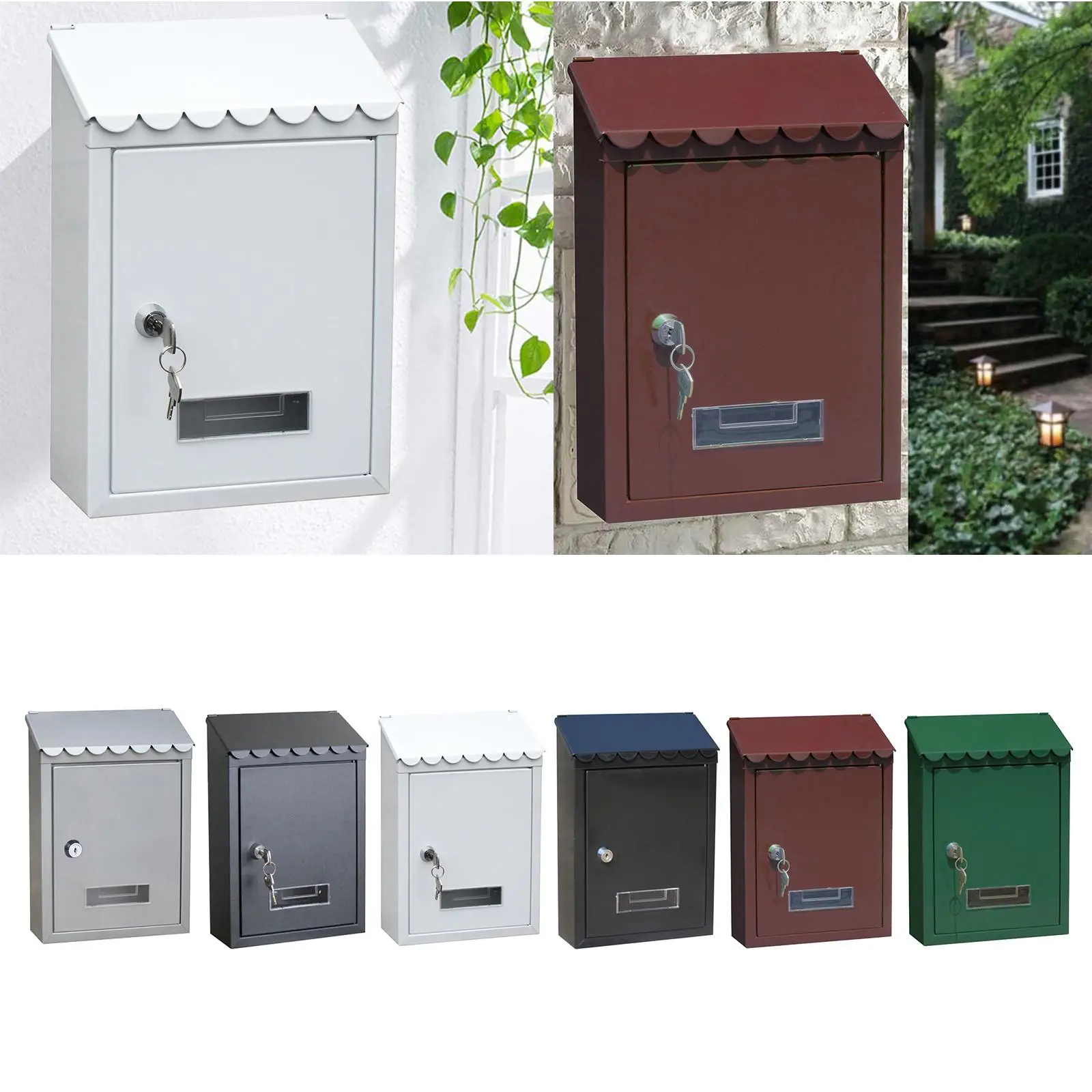Metal Rustproof Post-Mounted Key Locking Mailbox with Letter Slot Drop Box Case