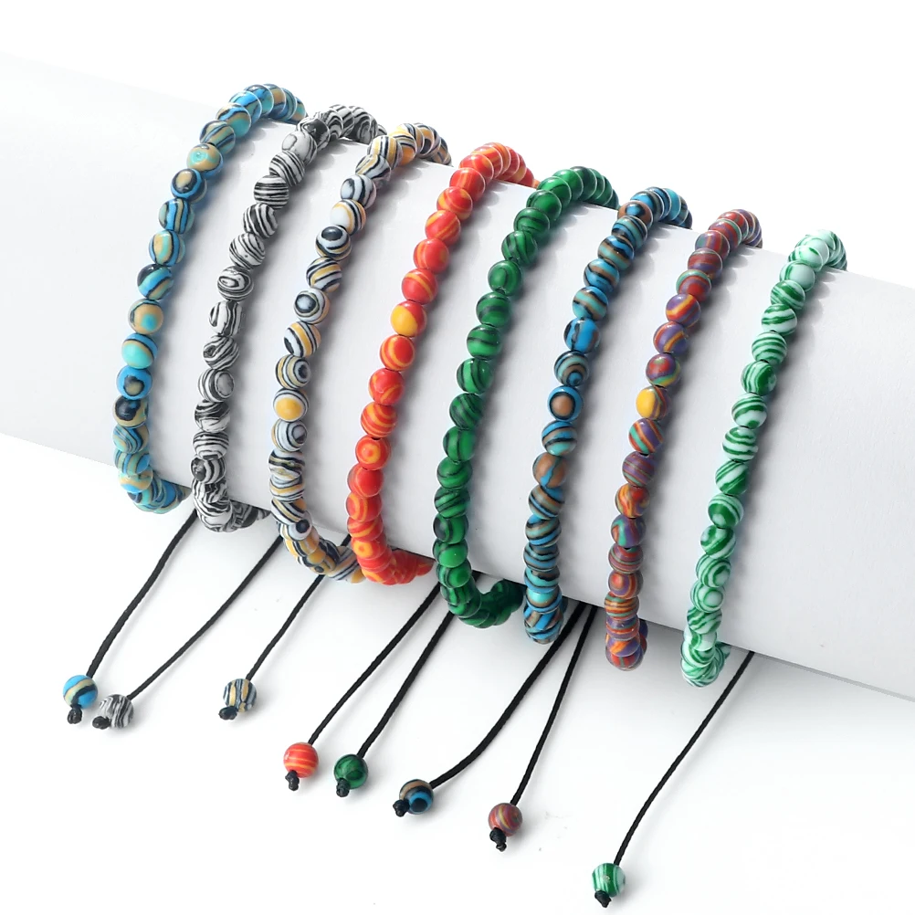 Multicolor Minimalist Natural Malachite Beaded Bracelet – Handmade Yoga Jewelry