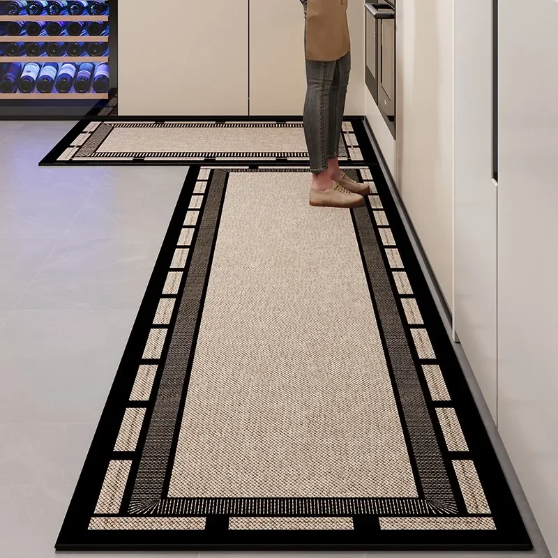 Simple Kitchen Floor Mat Geometric Waterproof Oil-proof Easy Clean Carpets PVC Leather Large Area Balcony Rugs Tapete De Cozinha