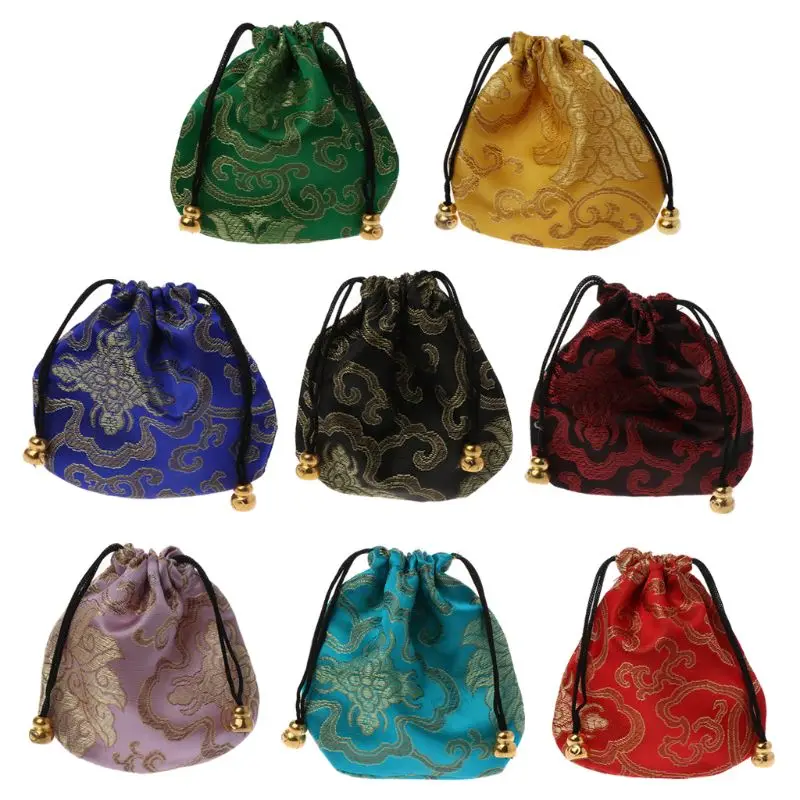 

Silk Brocade Jewelry Drawstring Gift Bags Coin Purse Embroidered Candy Chocolate Bag for Wedding Party