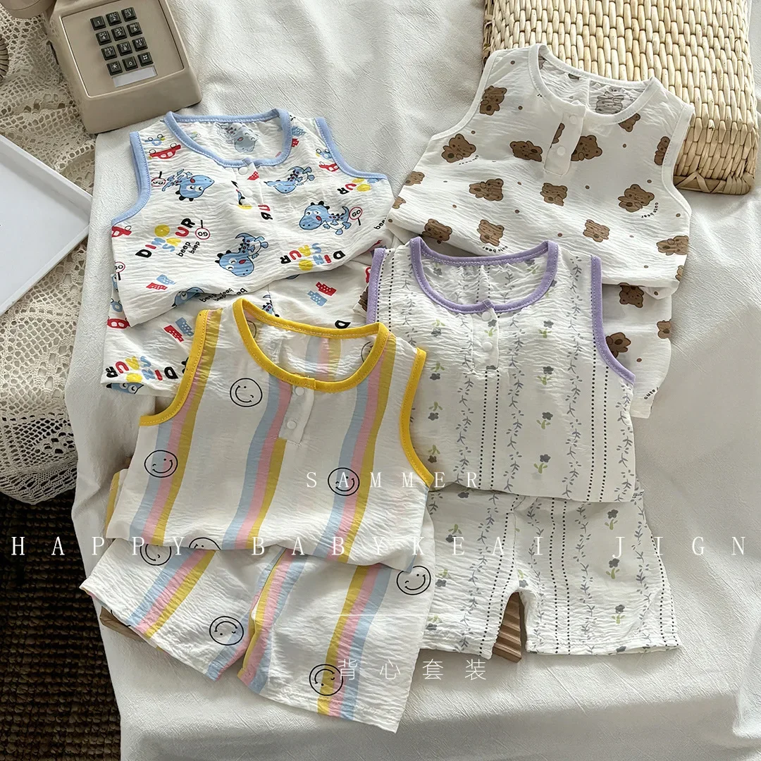 Two Pieces Set For Boys and Girls New Summer Korean Version Baby Casual Vest Shorts 2