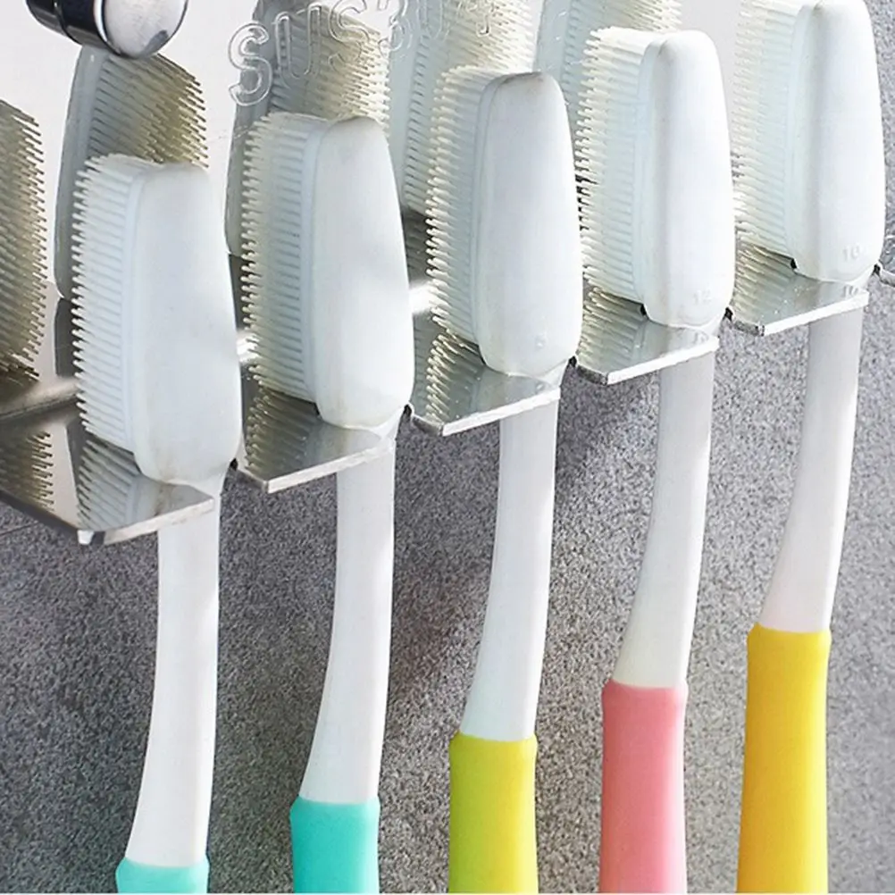 Stainless Steel Toothbrush Holder Wall Mounted Rack ganizer Bathroom Accessories Toothpaste Cup Stand Multifunctional Space