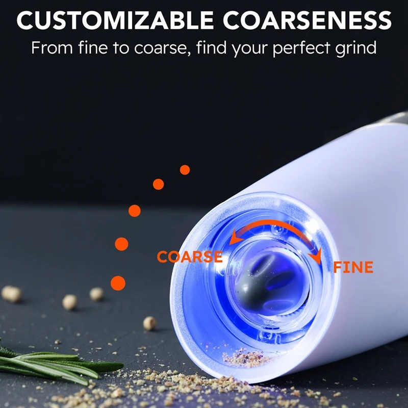 Electric Salt And Pepper Grinder Set Battery Operated Automatic Salt And Pepper Shakers Adjustable Coarseness LED Light Durable