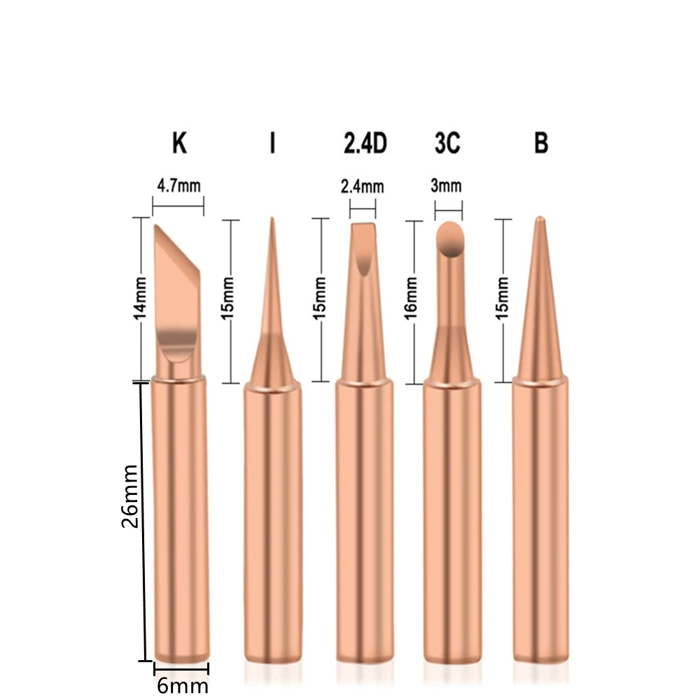 

5Pcs I+B+K+2.4D+3C soldering iron pure copper 900M soldering iron head set inside hot bare copper electric soldering iron tip