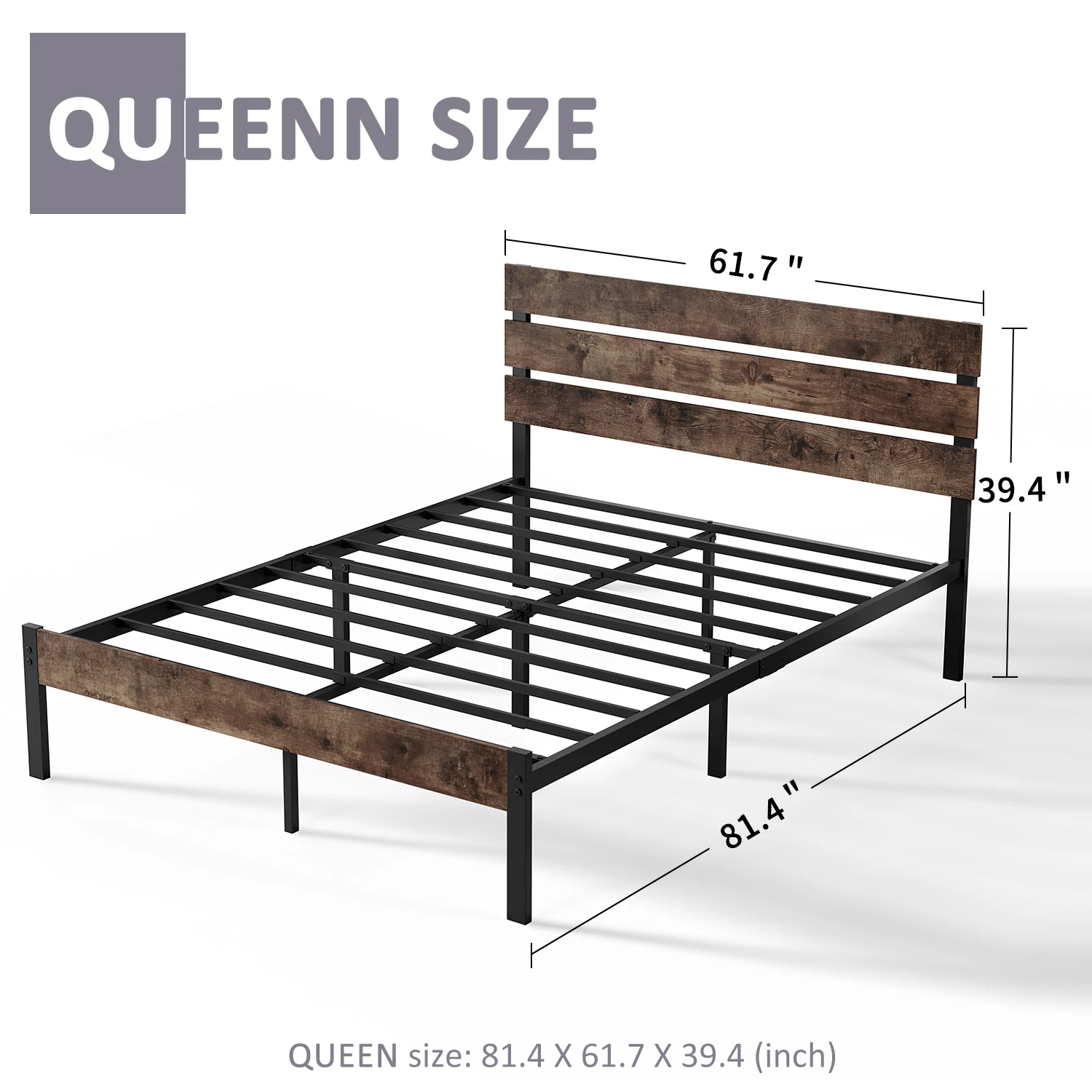 Bed Frame with Headboard and Footboard, with Under Bed Storage, All-Metal Support System, No Box Spring Needed, Easy Assembly