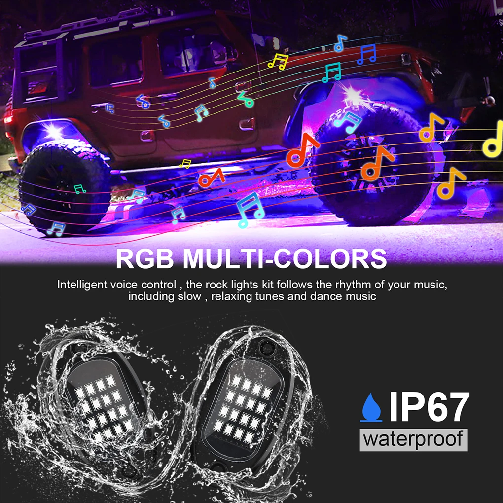 Automotive RGB LED Rock Light APP Control Underbody Lamp 8 Lights