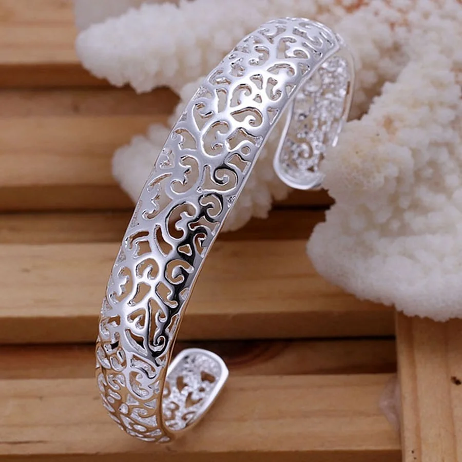 Bangle Bracelet 925 Sterling Silver open bangle bracelet for women lady girl cute favorite gift retro charm exquisite circular fashion jewelry
