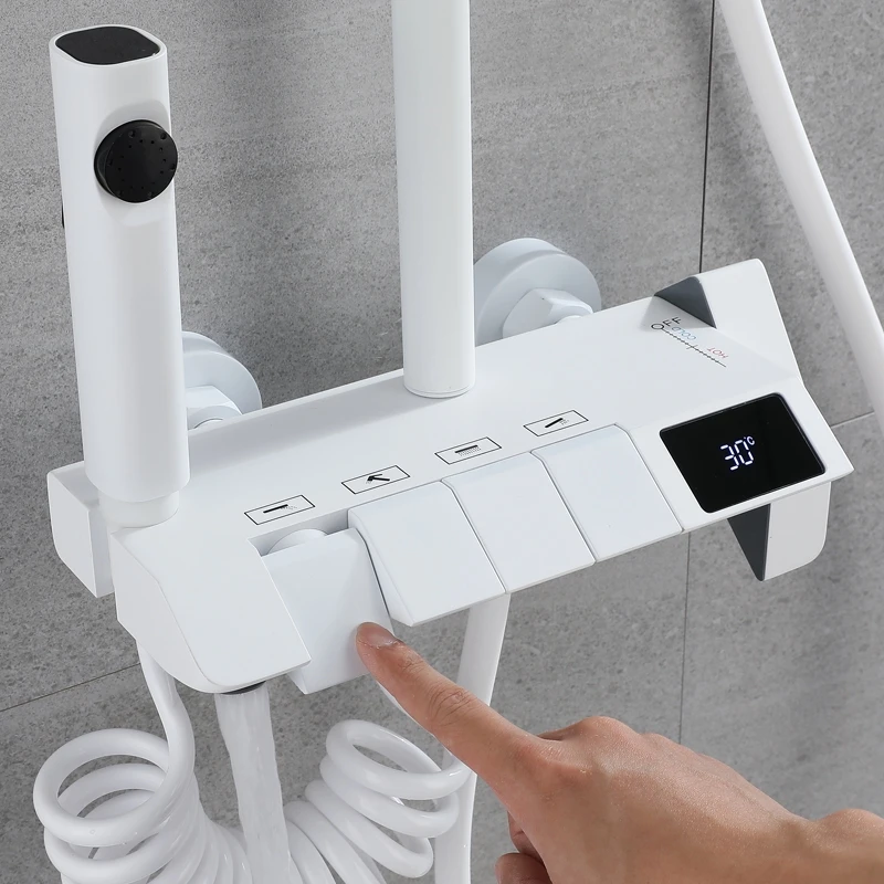 Smart Digital Display Piano Keys Bathroom Shower Faucet 4 Function Wall Mount Brass Rainfall Cold Hot Water Mixer Bathing Crane shower set,shower faucet adapter