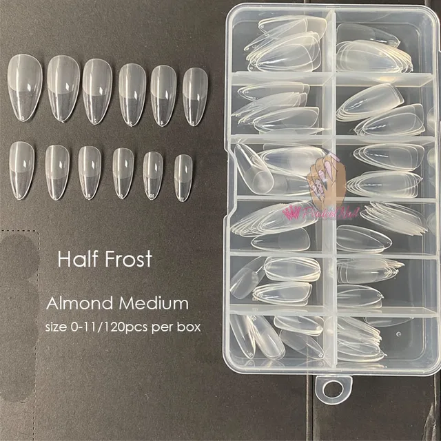 120pcs/box Instant Soft Gel Nail Tips Sculpted Coffin Stiletto Full Cover Press On Nail Tips Soak Off Salon Custom Nails Half Frost Almond