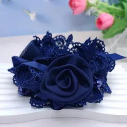 Elegant Red Floral Wide Circle Headband (Navy blue)
