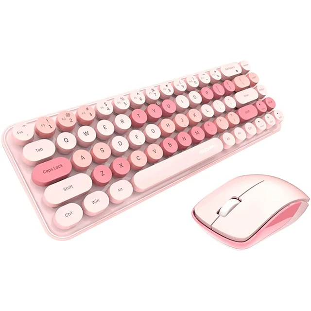 Mofii Pink Keyboard and Mouse Wireless Cute Colorful 68 Round