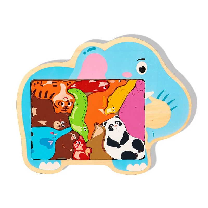 Wooden Animal Jigsaw Dinosaur Puzzle Kids Education Toys Colorful Fruit Transportation Puzzles DIY Fish Jigsaw Board Games 5