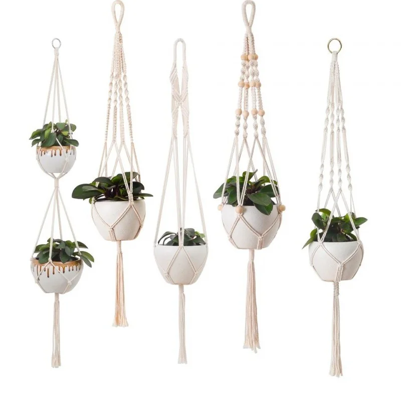 

Handmade Macrame Flower Pot Hanger Hanging Baskets Plant Holder for Wall Decoration Countyard Plant Garden String Bag Decoration