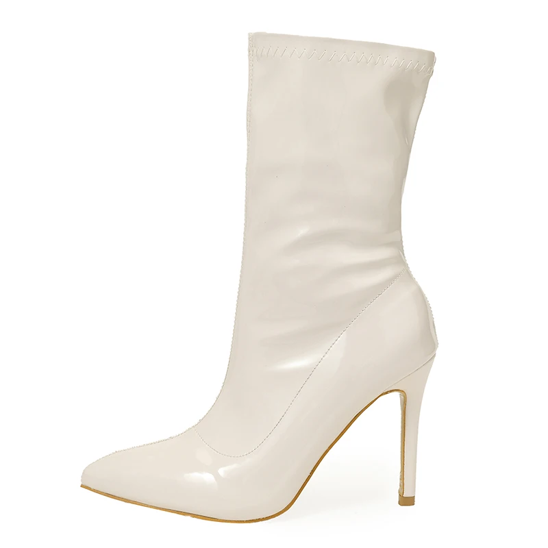 Ladies green high boots mid-leg boots Mid-leg boots Stilettos pointed sexy heels Party party elegant women naked boots low boots