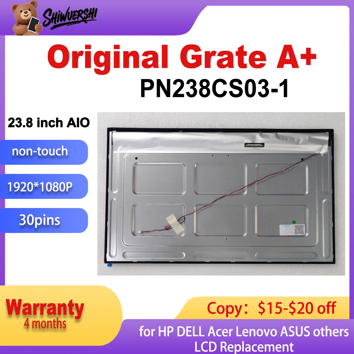 Original New A+ 23.8 Inch LCD Screen FHD 1920×1080 30 pins PN238CS03-1 ...