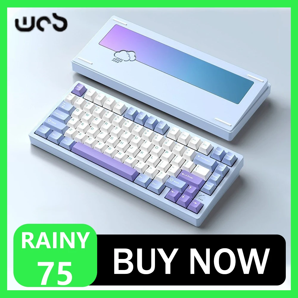 

Wob Rainy75 Mechanical Keyboard Aluminum Alloy Three Mode Bluetooth Wireless Hot Swap Gasket Rgb 81 Keys Gaming Keyboard Gifts