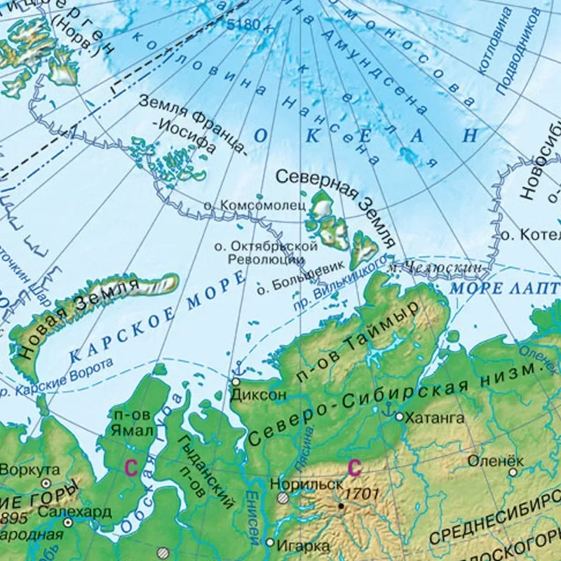 59*42cm Russian Language The Map of Arctic Region Canvas Painting Home Office School Classroom Supplies Wall Hanging Decoration