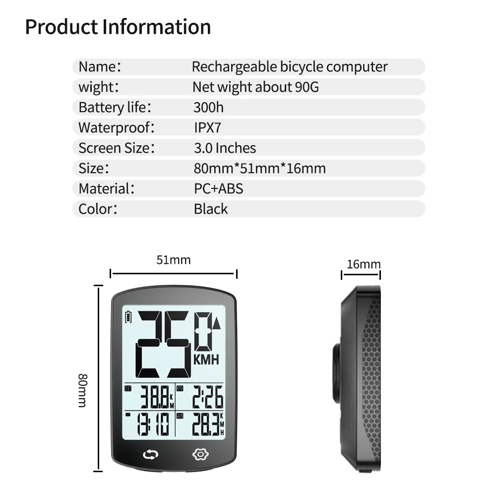 USB-C Drahtloser Fahrradcomputer, digitales LCD-Display, Fahrrad, Radfahren, Tachometer, Kilometerzähler, Kalorientest mit Computerhalterung – Detail 3