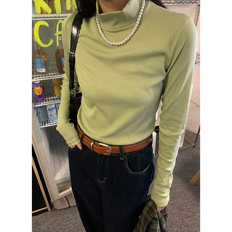 

2024 New Turtle Neck Base Knit Shirts Fashion Tops Cute Clothes For Women Sweater Solid Normcore Minimalist Preppy Style Basics