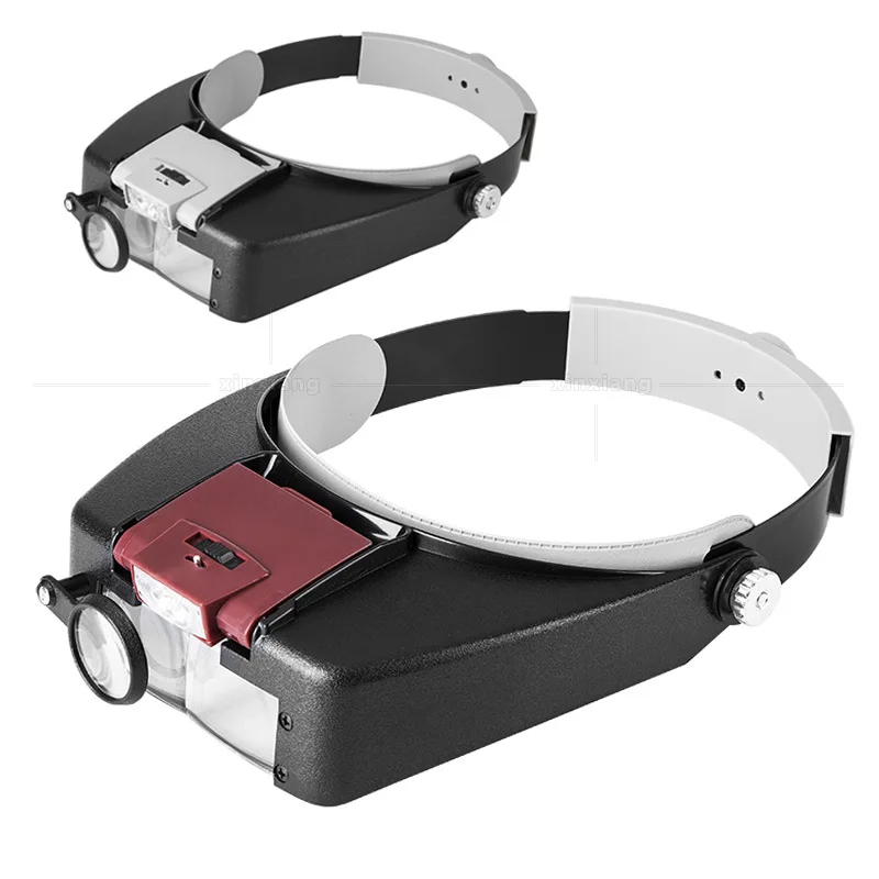 Wearable Magnifying Glasses Head Visor Style Magnifier with LED Work Light Without Battery (Black), Size: 10.24 x 7.87 x 2.36
