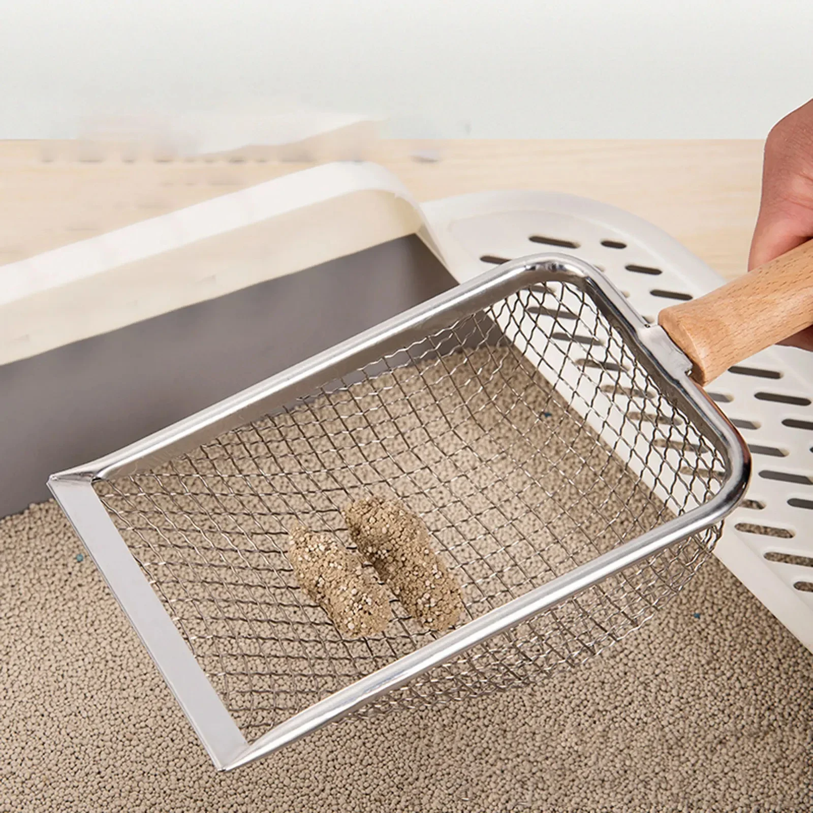 Non-stick Reptile Sand Shovel Stainless Steel Fine Mesh Cat Litter Scoop Pet Feces Cleaning Tools Cat Sand Shovel Pet Supplies