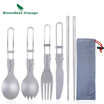 Boundless Voyage Titanium Camping Cutlery Folding Spoon Spork Fork Knife Chopsticks Outdoor Travel Tableware Flatware Set 1