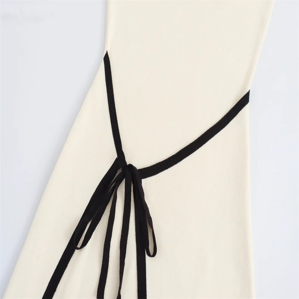 Fashion Slim Knitted Tube Top Dress Woman Contrast Color Splice Sleeveless Mini Dress Sexy Elegant Beach Holiday Dresses