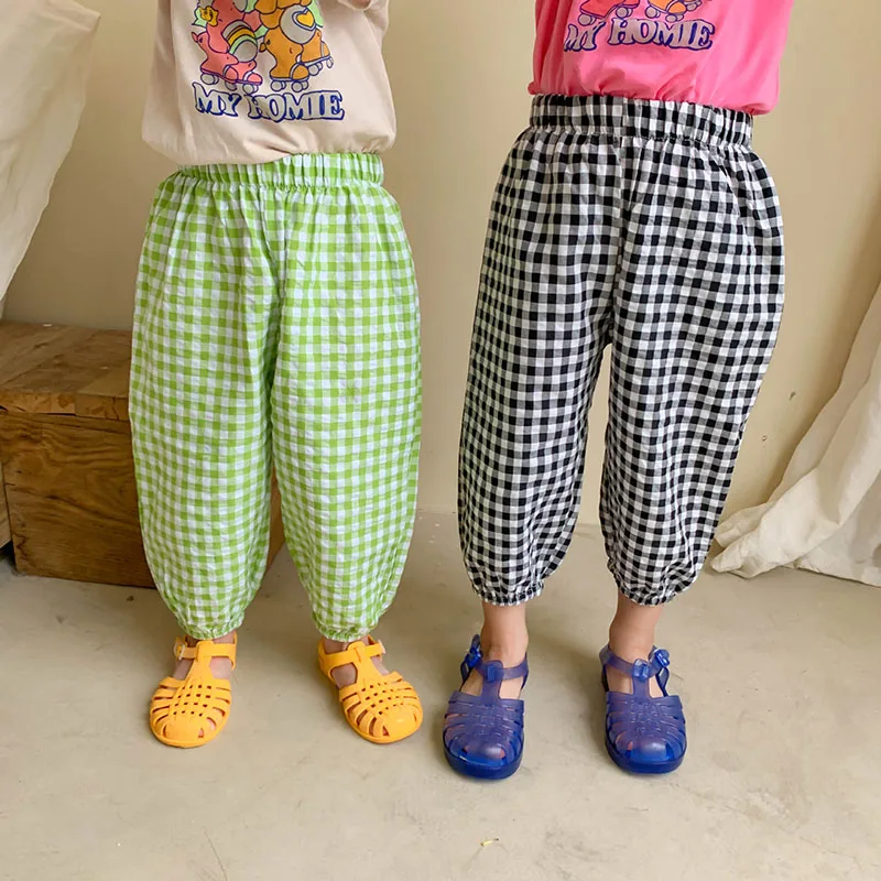Kids Pants Plaid Casual Thin Ninth Boys And Girls