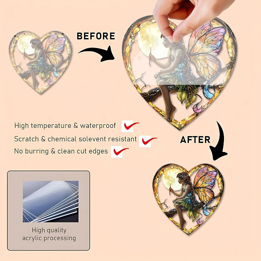 Fairy Angel Colorful Art Flower Suncatcher Stained Window Hanging Heart Shape Acrylic Pendant For Home Garden Yard Decoration 6