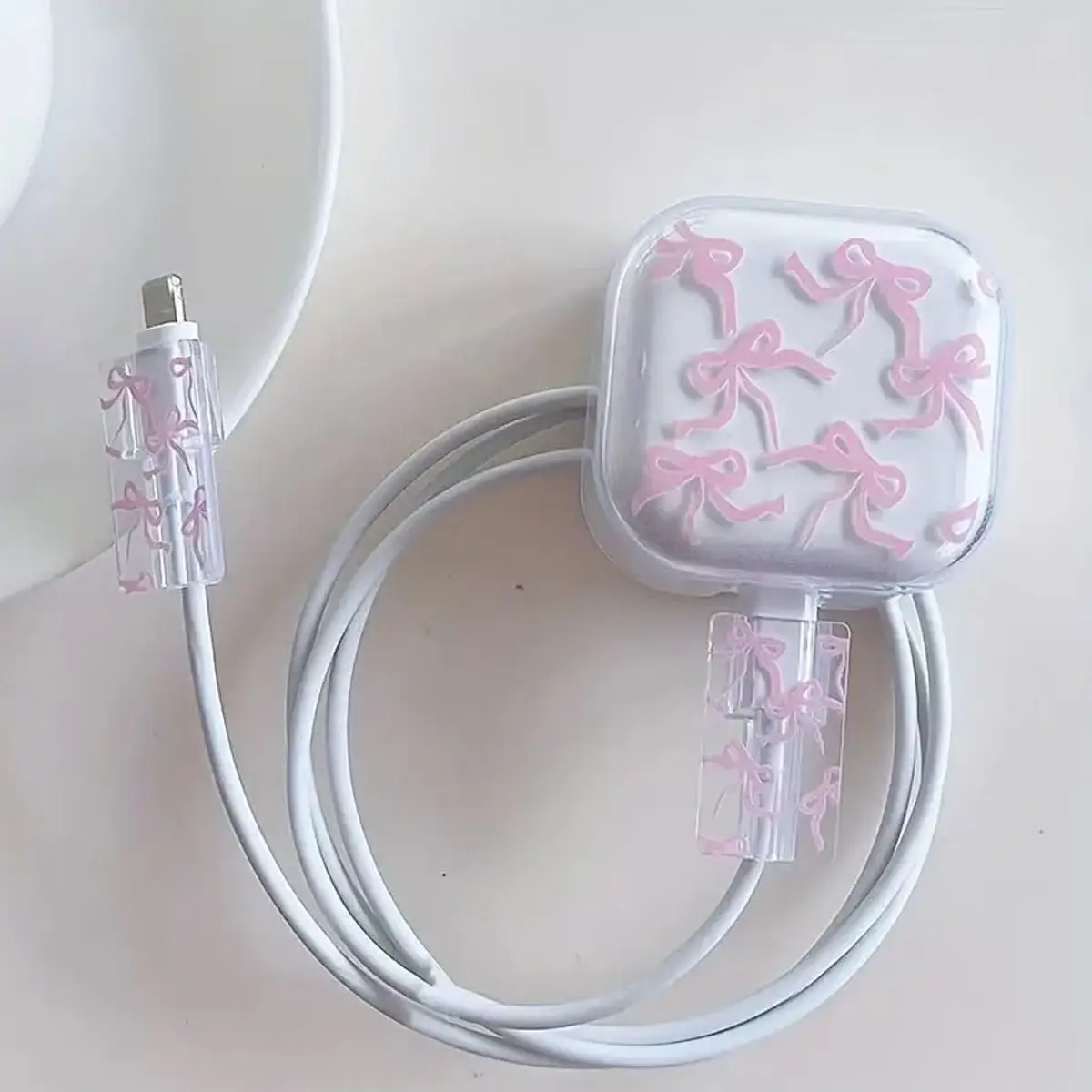 3-Piece Pink Bow Cable Protector and Organizer Set